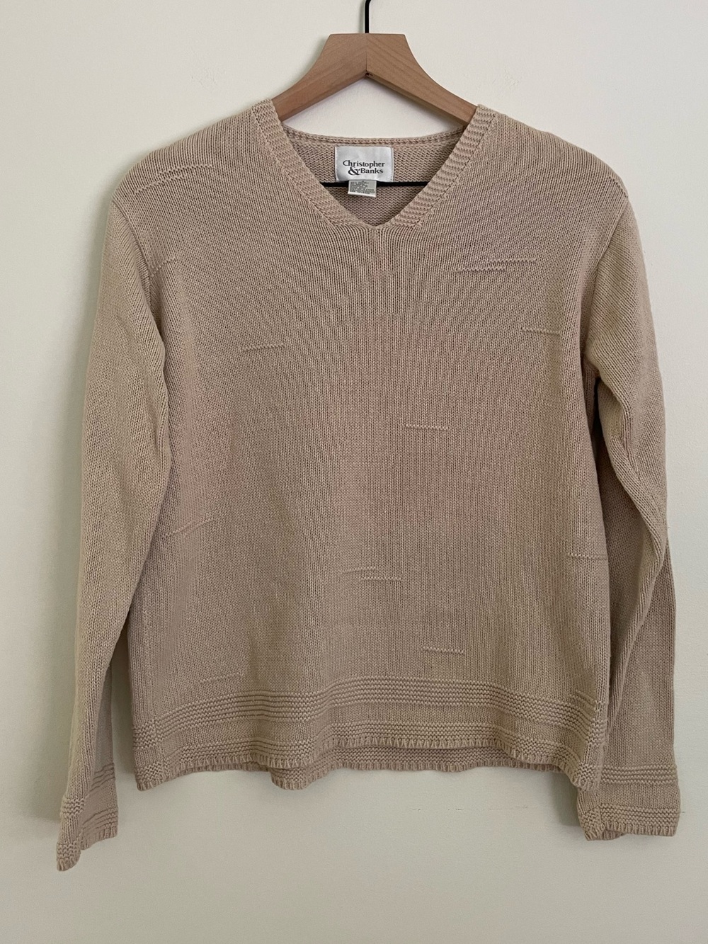 Christopher & Banks Women’s Vintage V-Neck Sweater in Light Beige